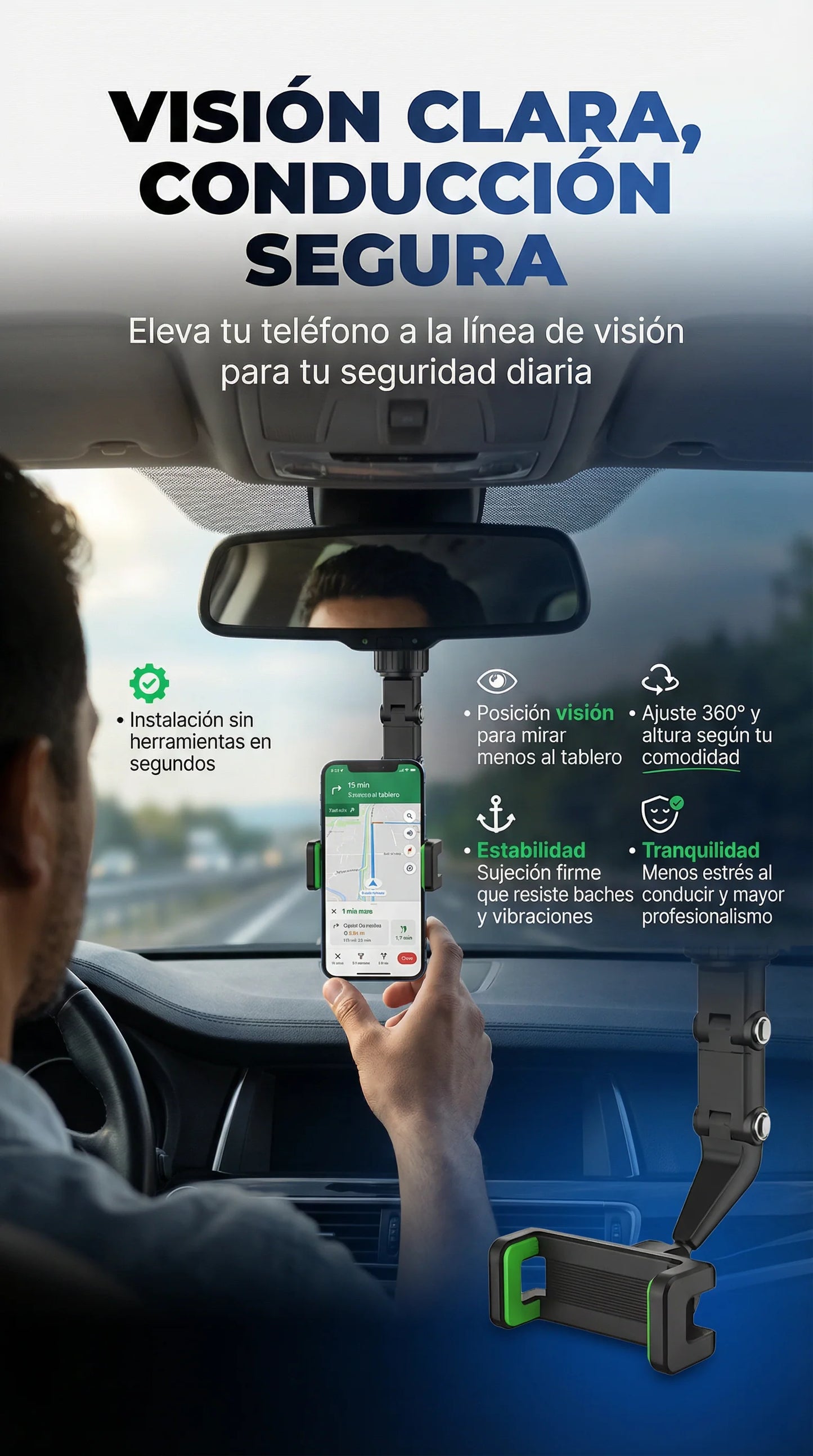 Soporte Para Celular Retrovisor 360